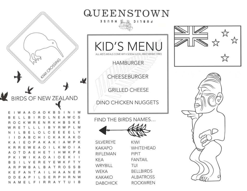 Kids Menu - Queenstown Public House